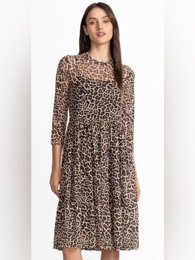Johnny Was 3/4 Sleeve Mesh Tiered Dress